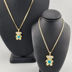 Brand New Sterling Silver 925 Blue heart Teddy Bear Necklace